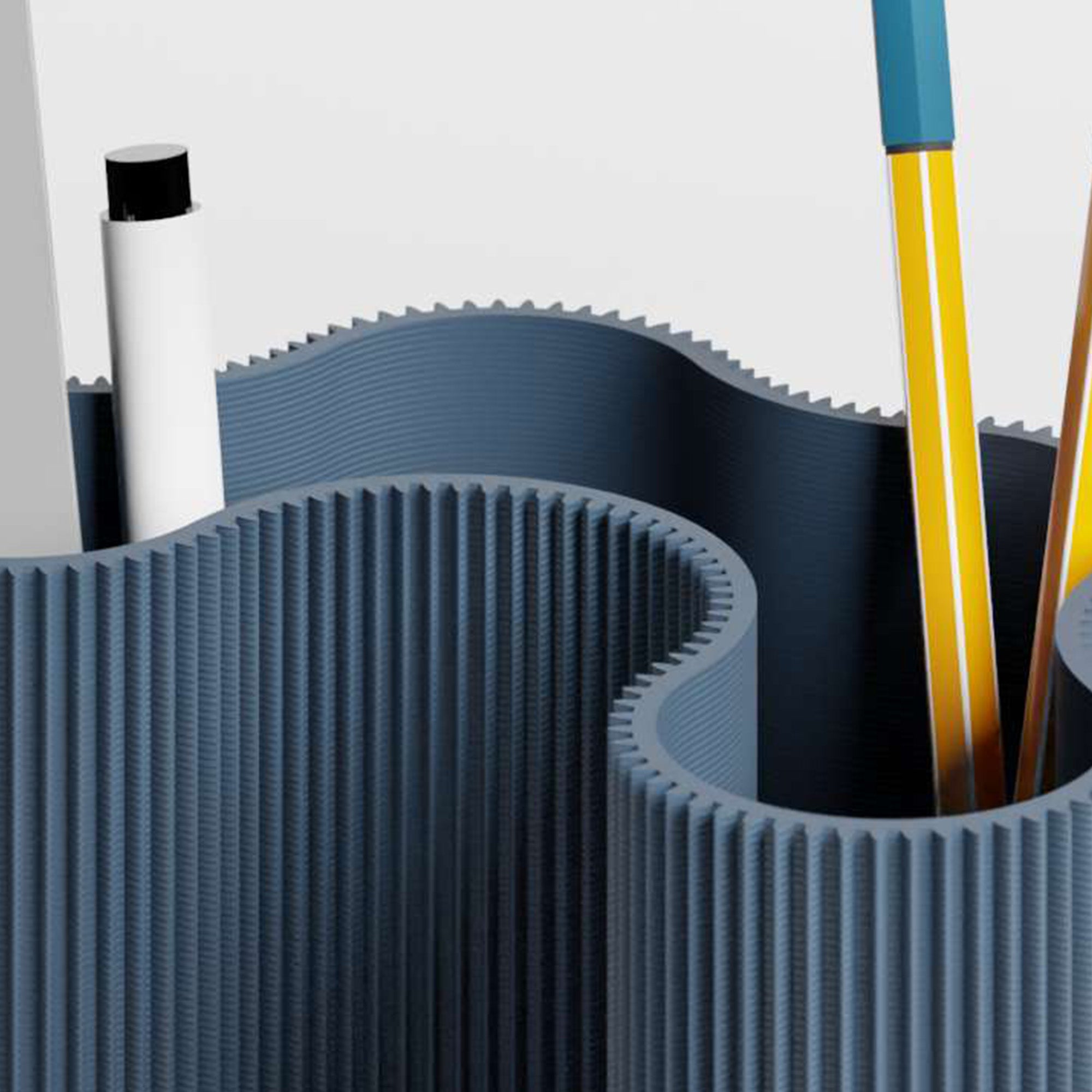Detail der gerippten Struktur des KORALLE Stiftehalters Modul vier in navyblau aus dem 3D Druck #farbe_navyblau