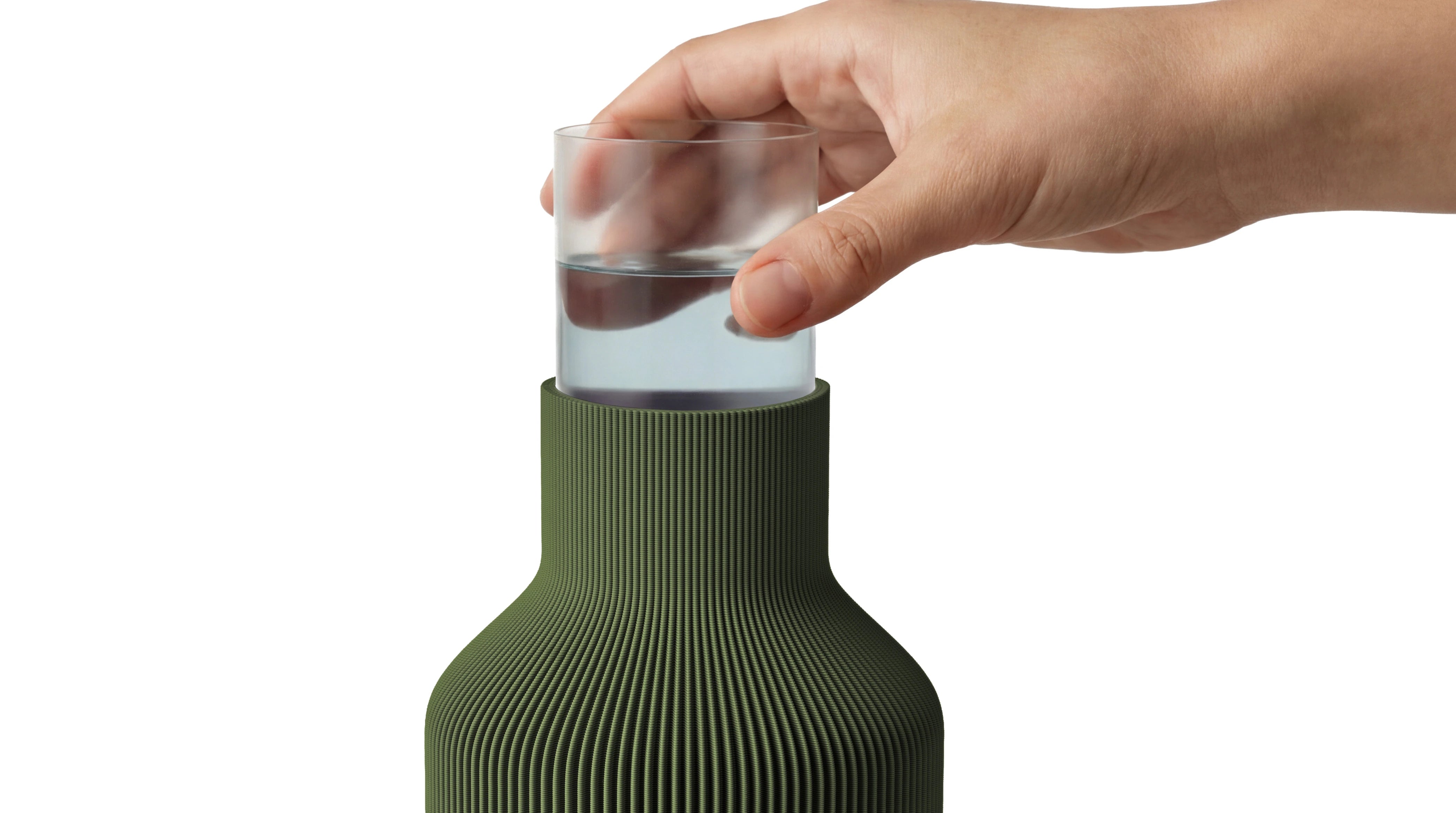 Olivgruene Vase FLASCHE aus 3D Druck mit herausnehmbarem Wassereinsatz
