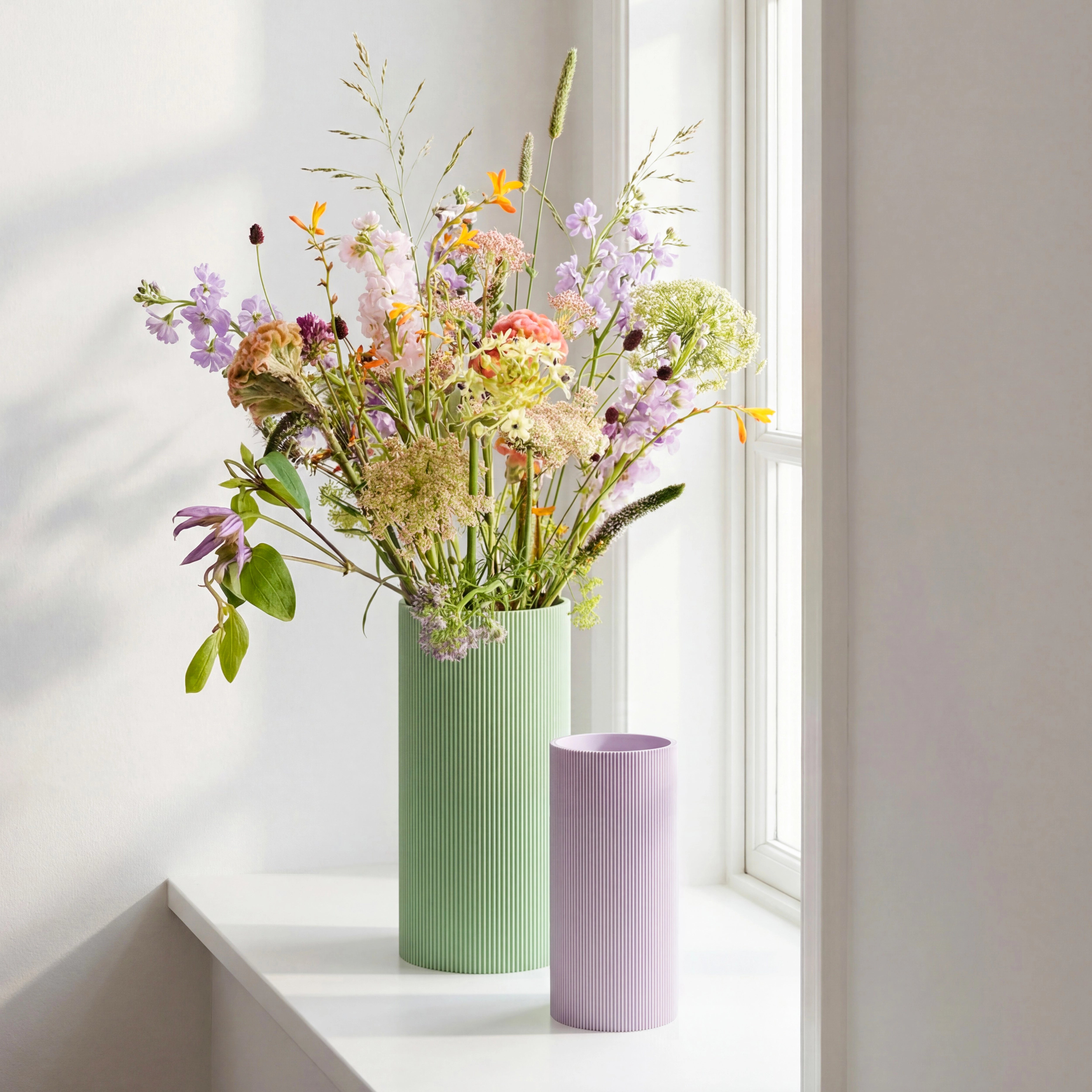 Pastellvasen auf der fensterbank