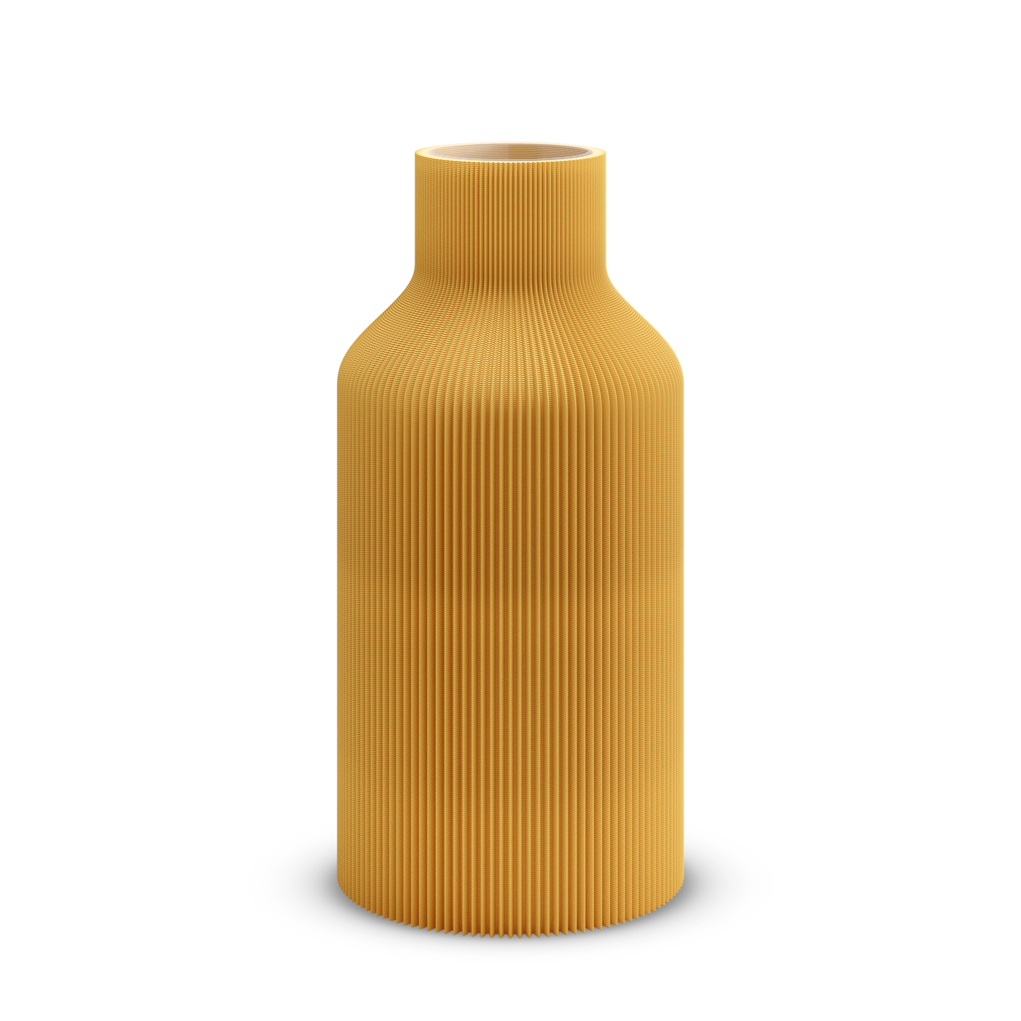 Moderne Gelbe Vase in Flaschenform mit feinen Rillen 