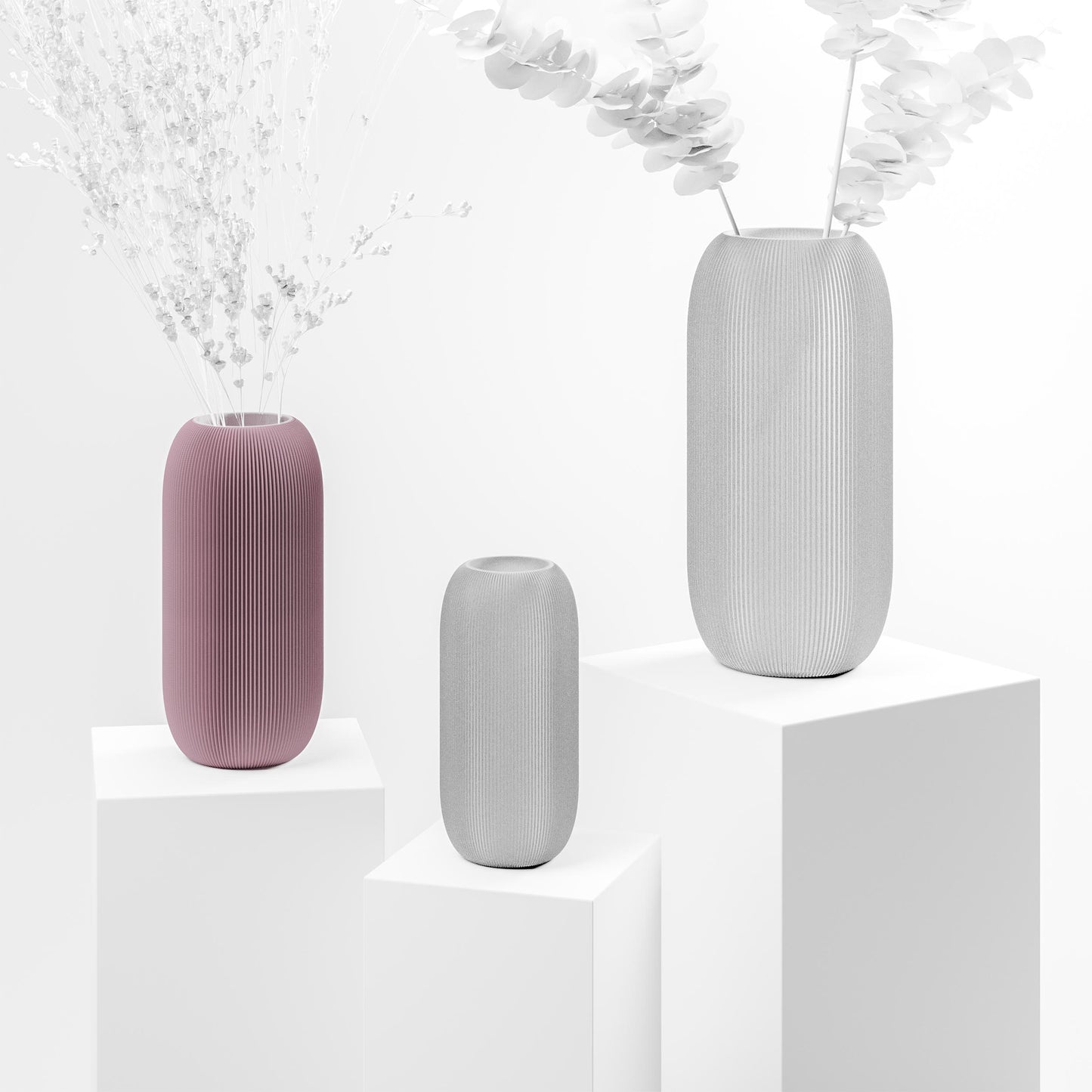 minimalistische 3d druck vase geriffelt 